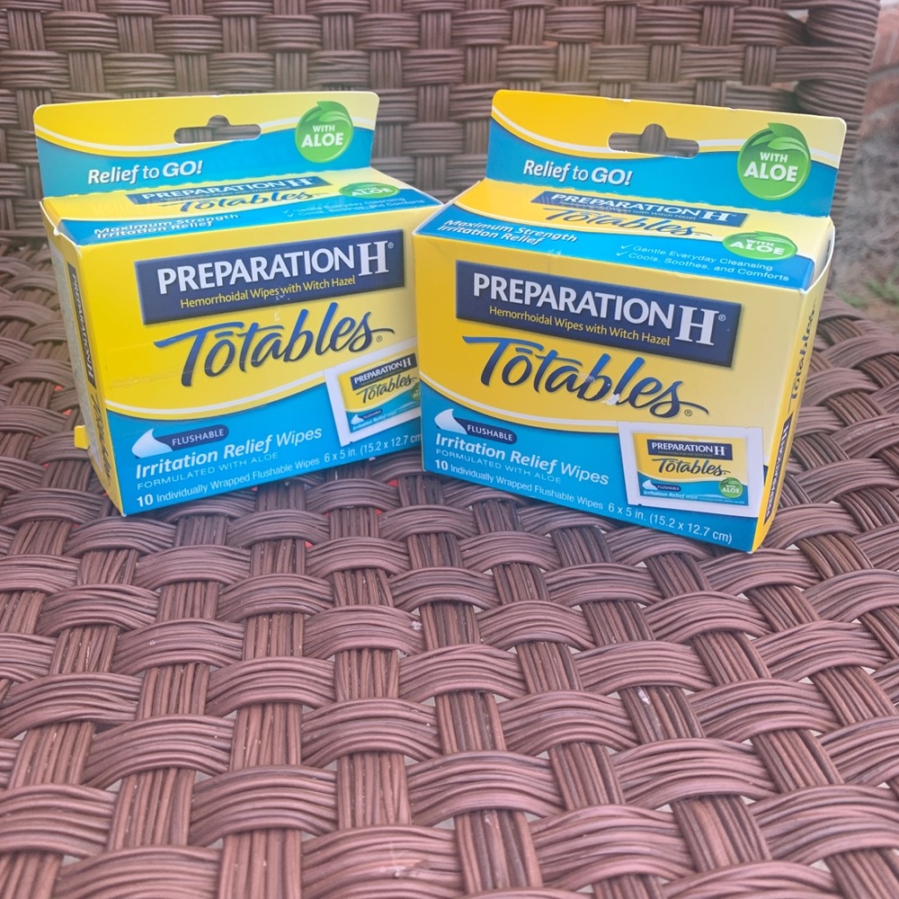 Preparation h totable relief wipes